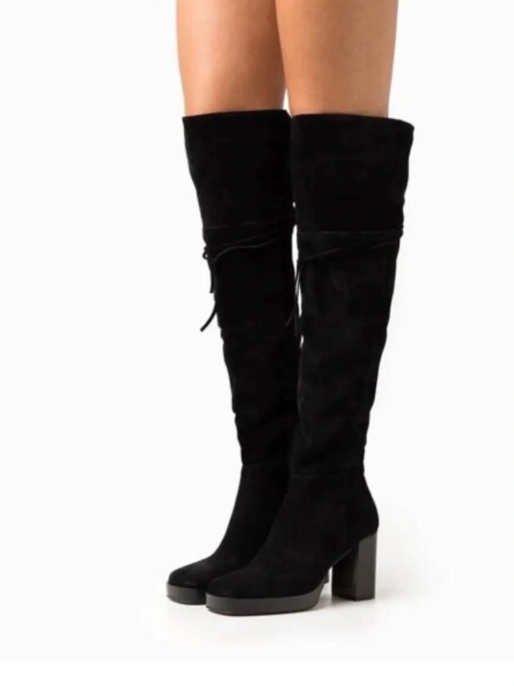 Free People Echo Platform Over The Knee Suede Boots Black 39 8.5
